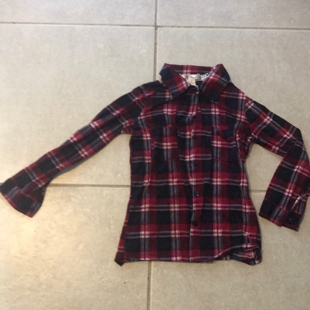 🔥Red and blue plaid long sleeve shirt girls 10-12